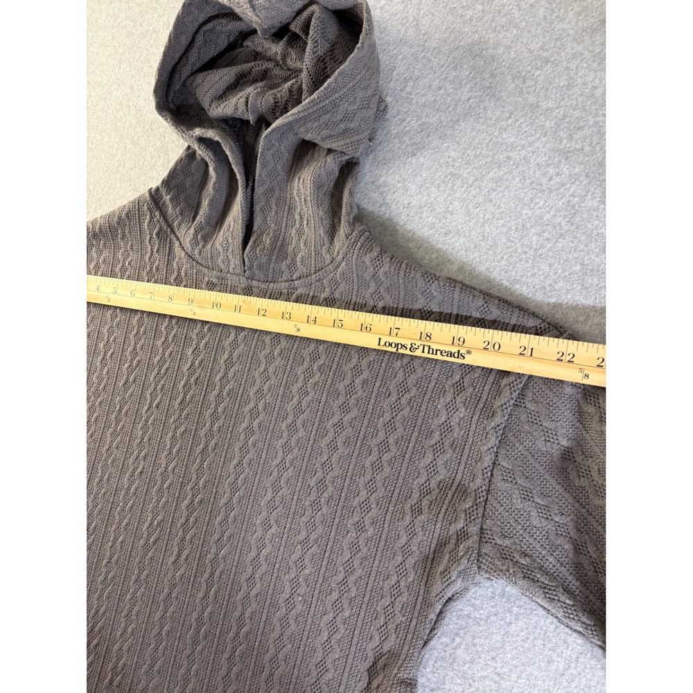 Shein‎ Pointelle Knit Hoodie Taupe Brown High Low Side Slit Sweater Womens Small - Picture 2 of 10